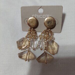 NWT Chico's Antique Gold and Gold Tone Beaded Pierced Earrings